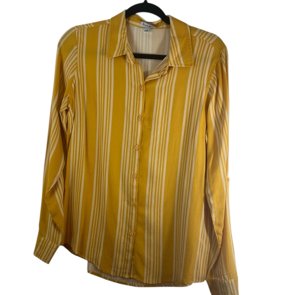NWOT Women’s Button Down Yellow Striped Shirt by Love, fire  Size Medium